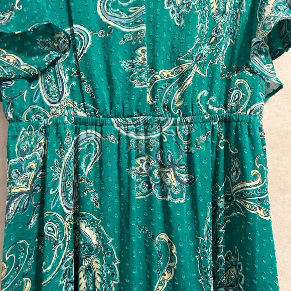 Dana Buchman Large dress green paisley print midi dress flutter sleeve A lined - Picture 4 of 10